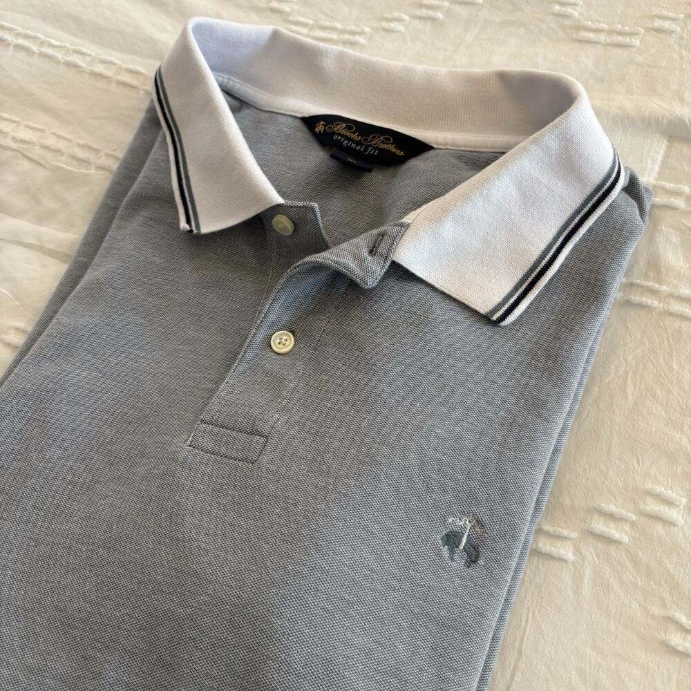 Brooks Brothers Original Fit Polo Mens XL Gray Contrast Collar Cotton Stretch - Picture 9 of 9